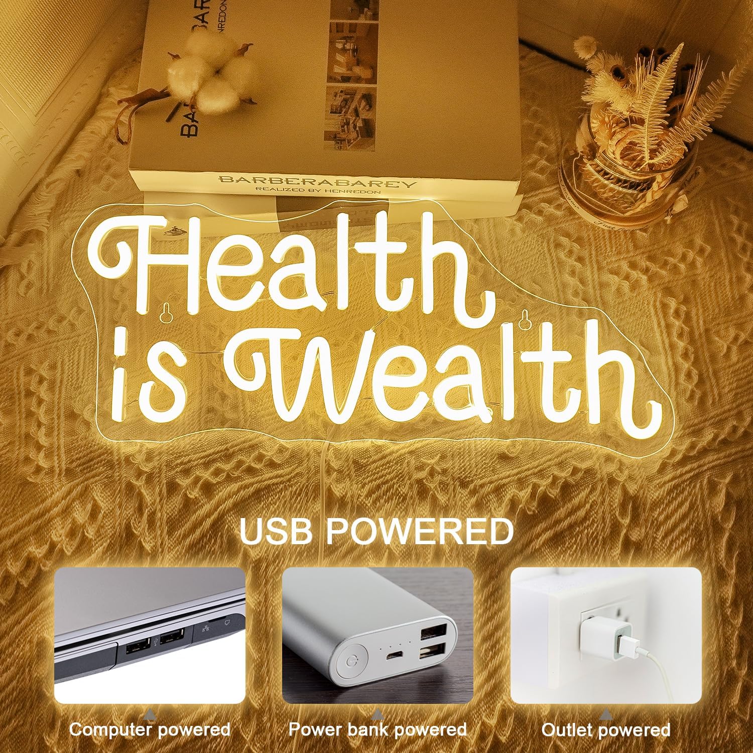 Health is Wealth Neon Sign USB - đánh giá và giá Health Wellness Yoga
